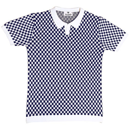 Tim Cooper Switzerland Men’s Navy & White Checkered Knit Sweat T-Shirt