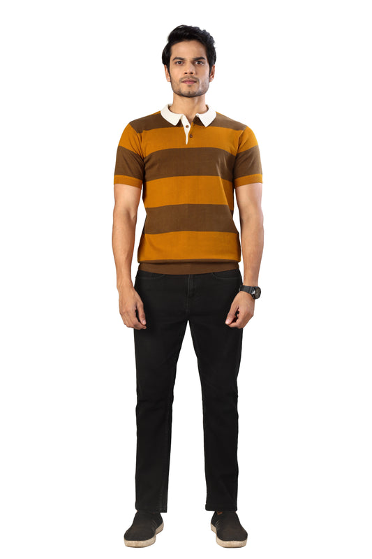 Tim Cooper Switzerland Men’s Striped Polo T-Shirt – Mustard & Brown