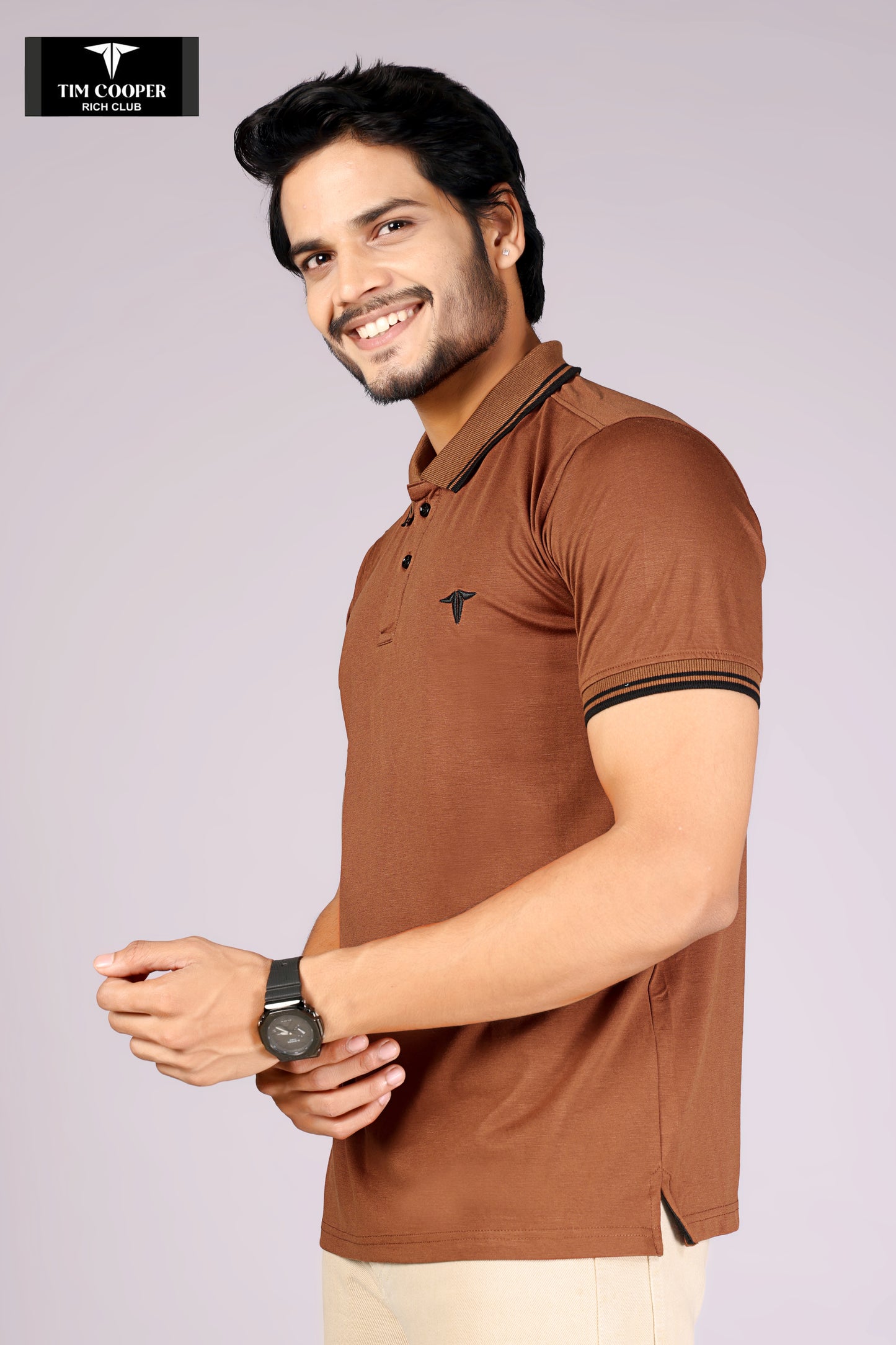 Tim Cooper Rich Club Men's Brown Polo T-Shirt