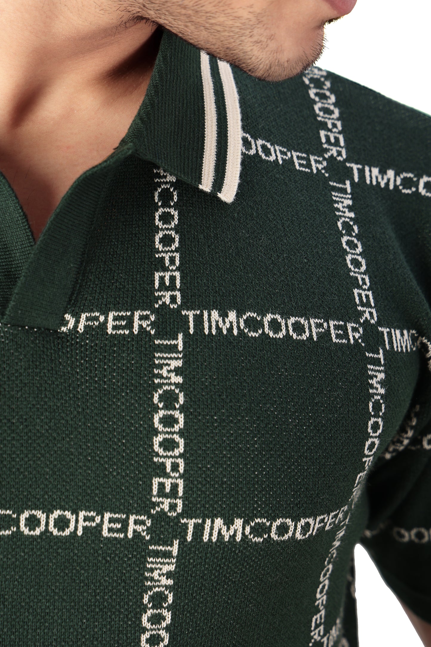 Tim Cooper Switzerland Men’s Dark Green Textured Knit Polo T-Shirt