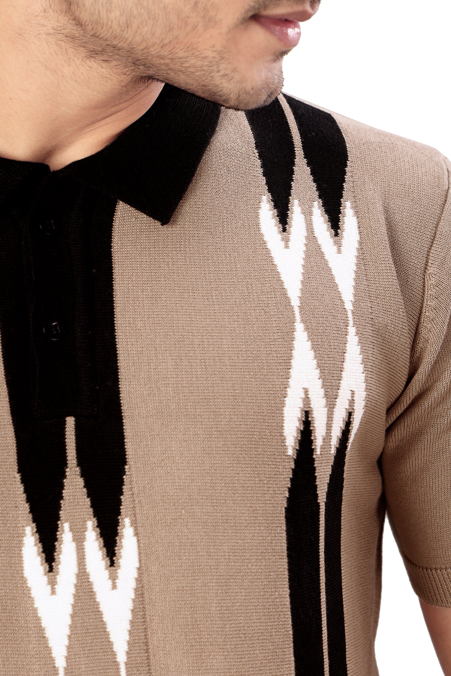 Tim Cooper Switzerland Men’s Beige & Black Geometric Pattern Polo T-Shirt – Short Sleeve Knitted Casual Wear