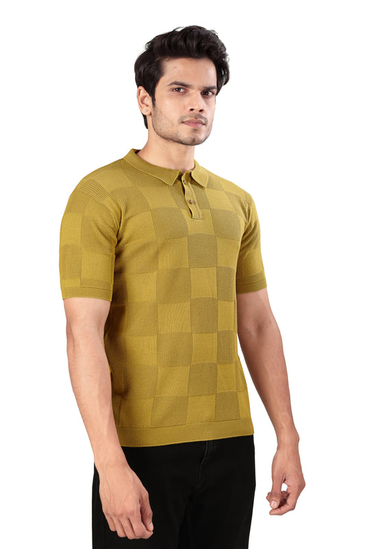 Tim Cooper Switzerland Men’s Mustard Yellow Textured Sweat T-Shirt