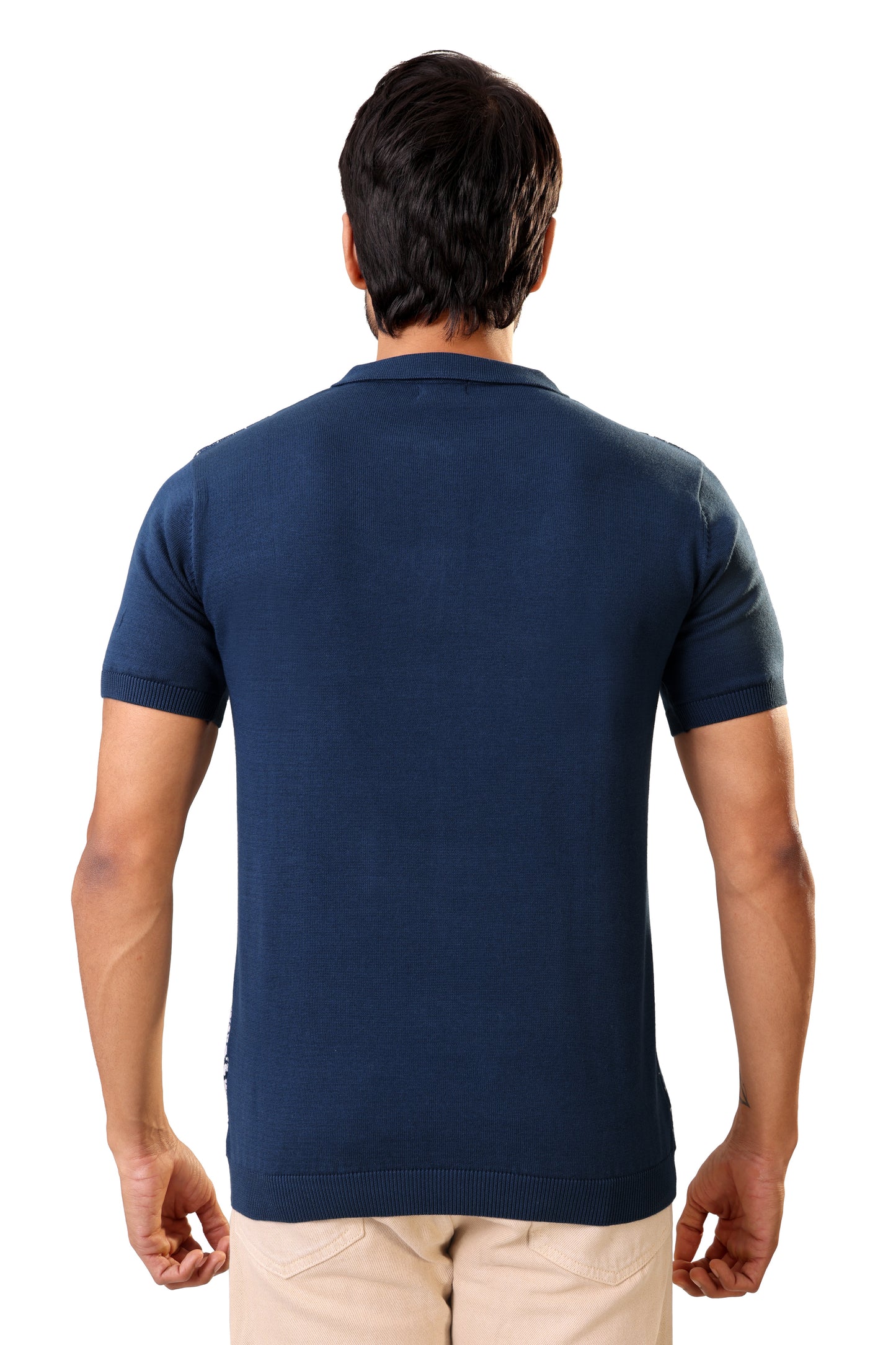 Tim Cooper Switzerland Navy Blue Geometric Pattern Men’s Knit Sweat T-Shirt