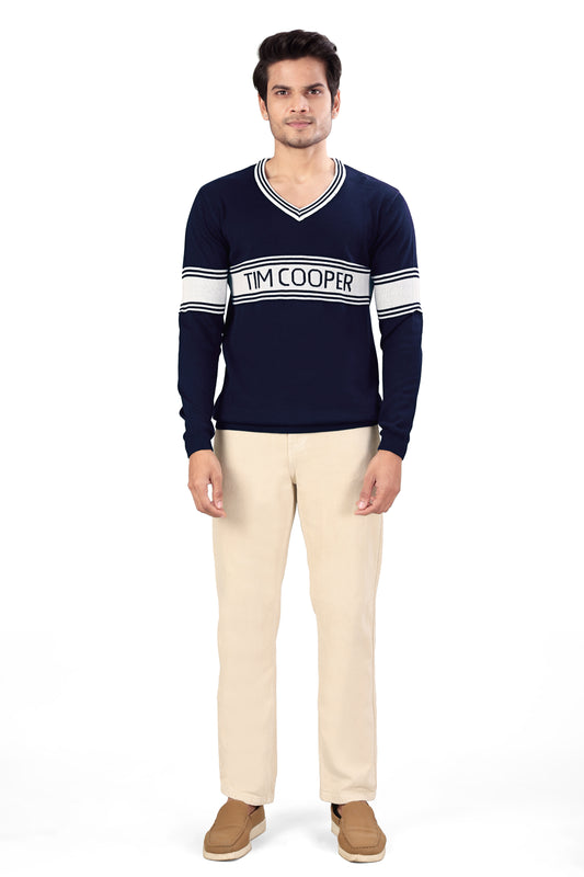 Tim Cooper Switzerland Men’s Navy Blue V-Neck Pullover T-shirt