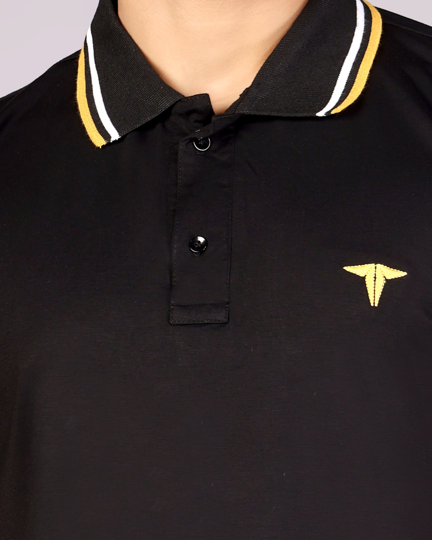 Tim Cooper Rich Club Men's Black with yellow and white tipping Polo T-Shirt