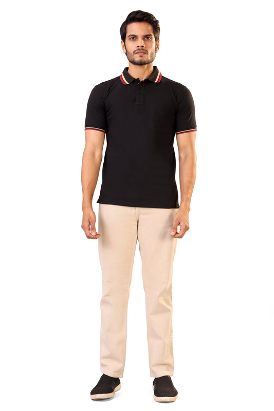 Tim Cooper Switzerland Classic Black Polo T-Shirt with Contrast Trim