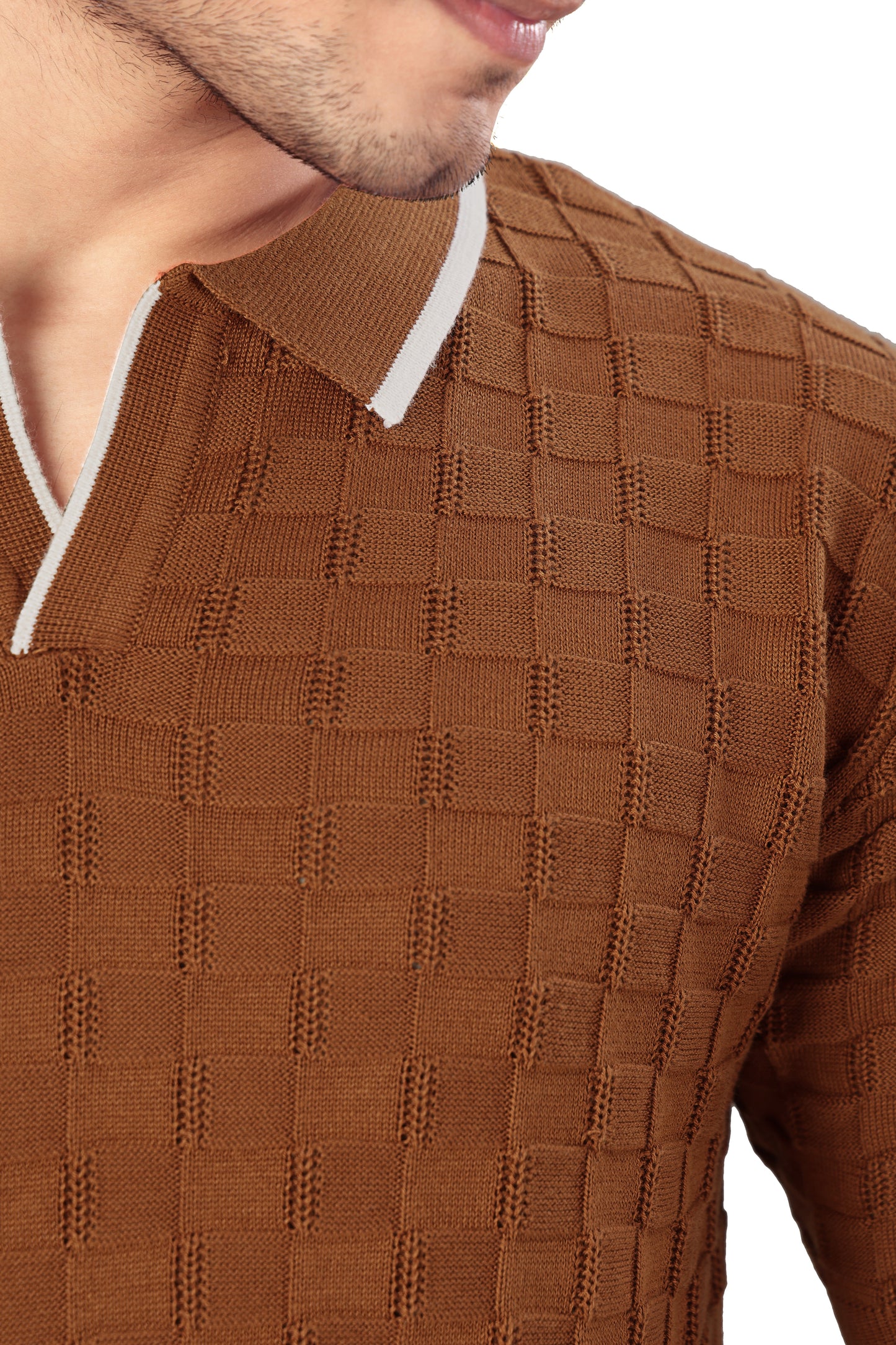 Tim Cooper Switzerland Men’s Rust Textured Knit Polo T-Shirt with Contrast Trim