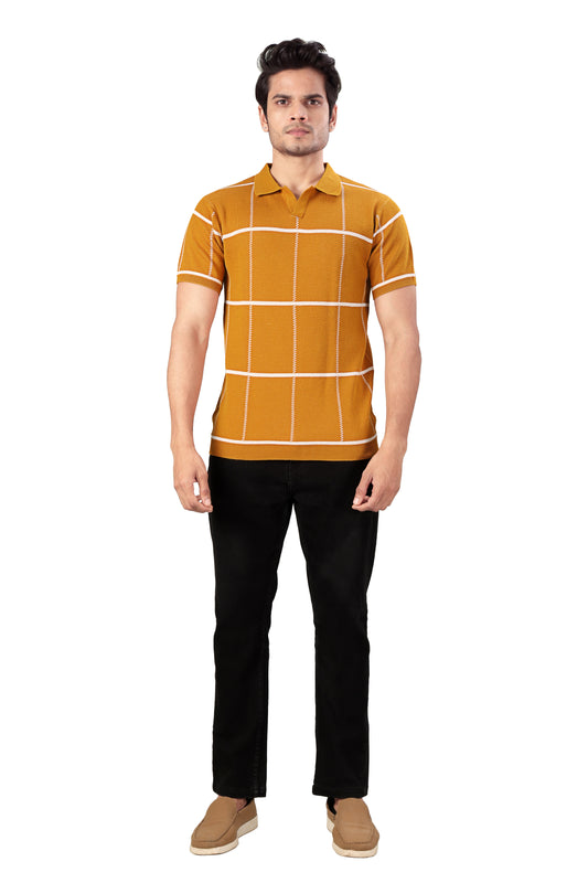 Tim Cooper Switzerland Men’s Mustard Check Knit Polo T-Shirt