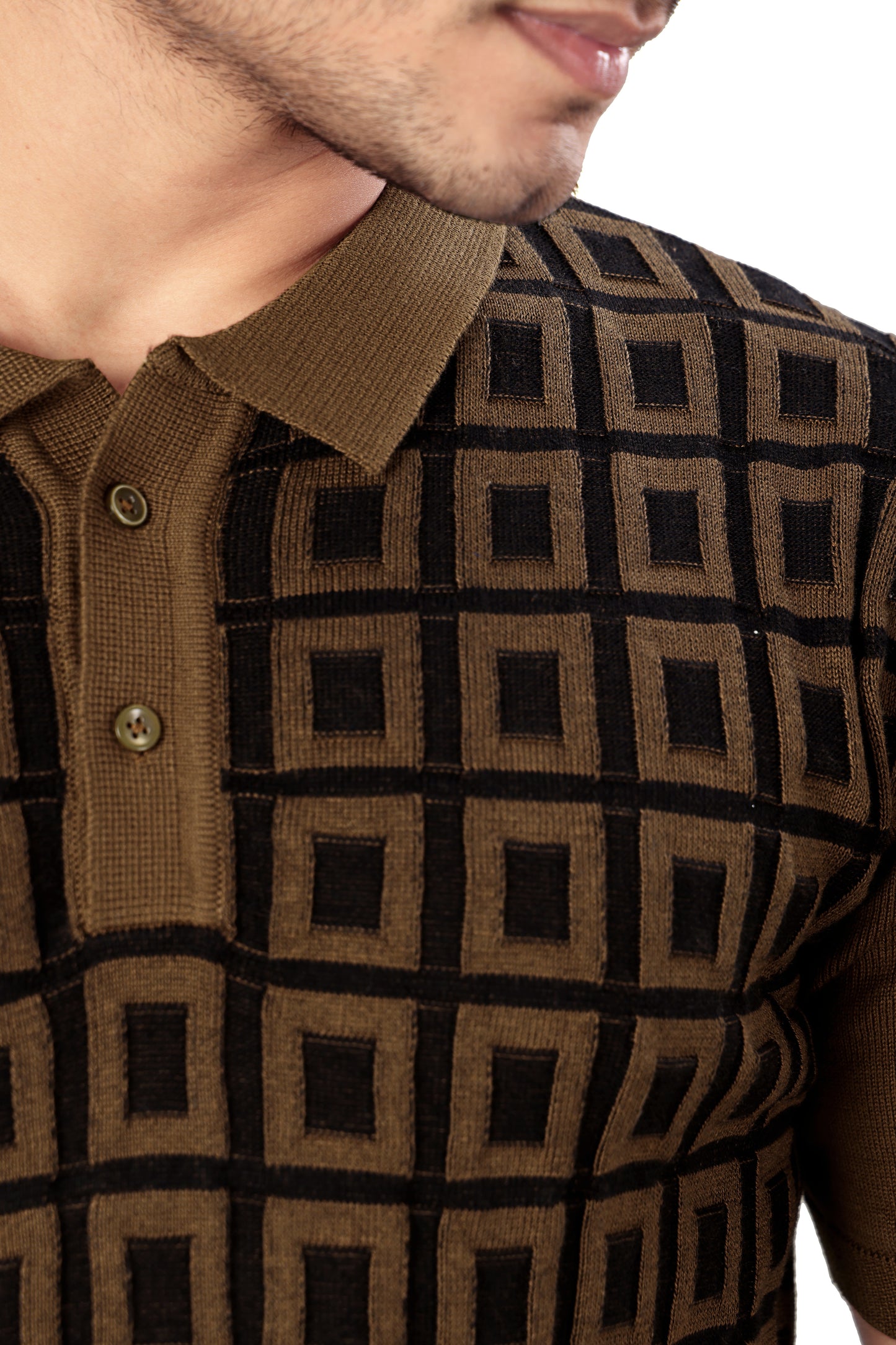 Tim Cooper Switzerland Men’s Knitted Polo T-Shirt with Square Geometric Pattern