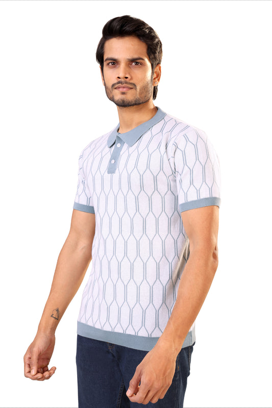 Tim Cooper Switzerland Men’s Light Blue Geometric Knit Sweat T-Shirt