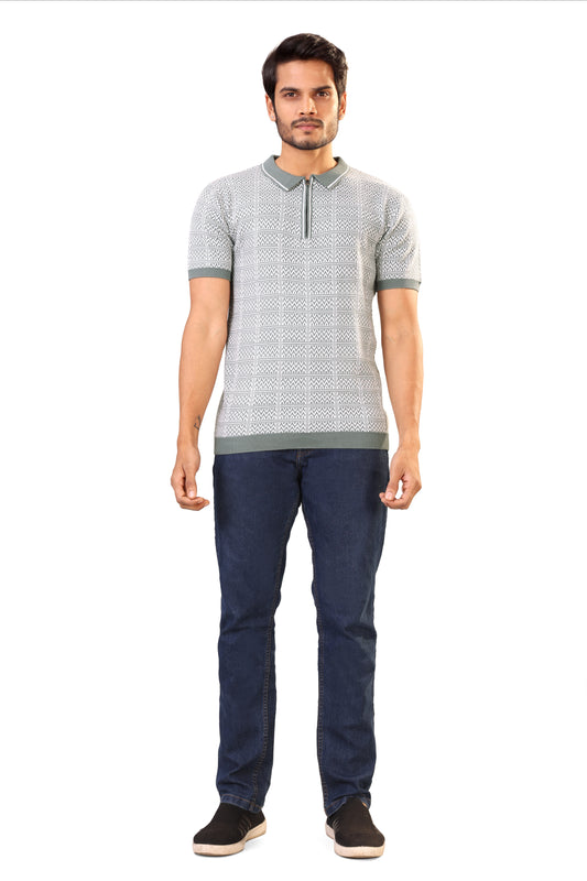 Tim Cooper Switzerland Men’s Sage Green & White Geometric Knit Sweat T-Shirt