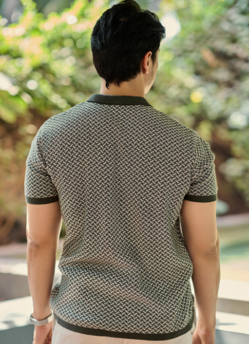 Tim Cooper Switzerland Olive Green Textured Knit Sweat T-Shirt