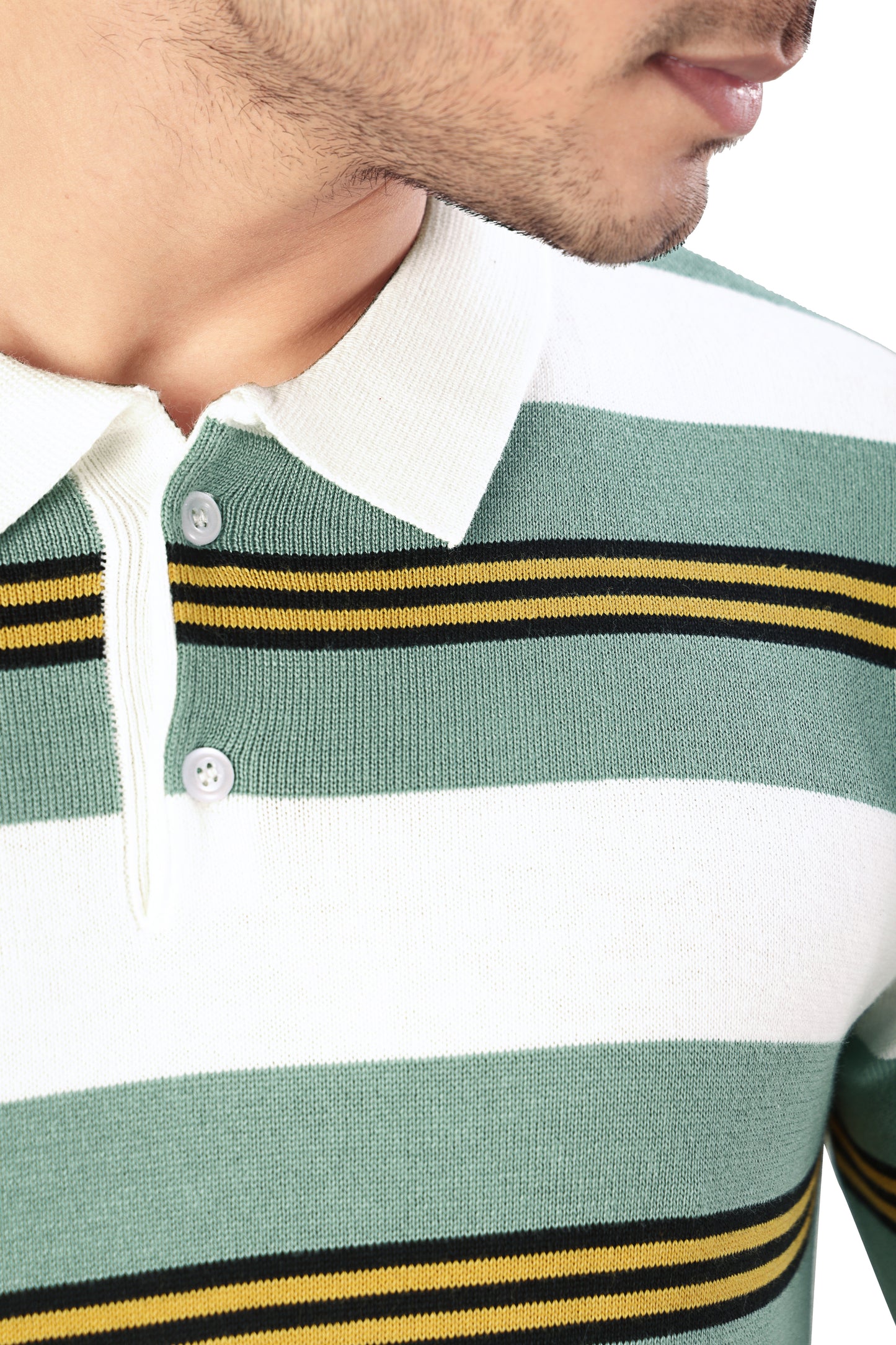 Tim Cooper Switzerland Man a Green and White Striped Polo T-Shirt