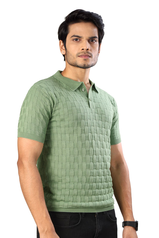 Tim Cooper Switzerland Men’s Textured Knit Polo T-Shirt for Men in Sage Green