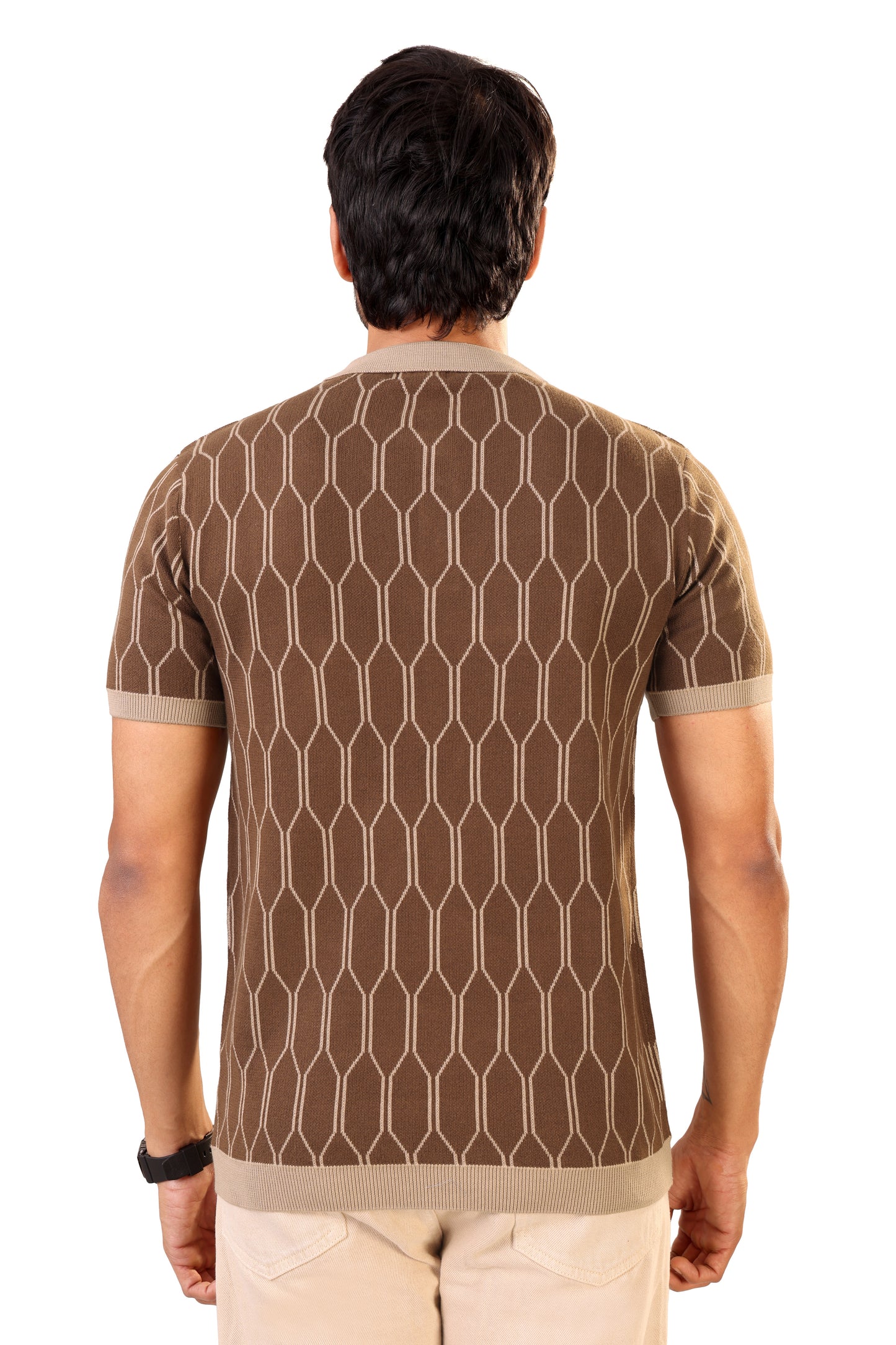 Tim Cooper Switzerland Men’s Brown Geometric Knit Sweat T-Shirt