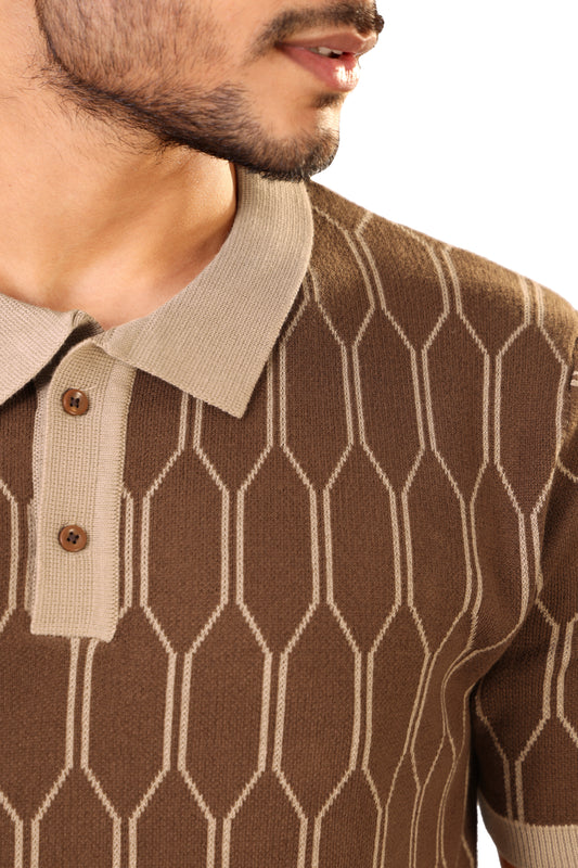 Tim Cooper Switzerland Men’s Brown Geometric Knit Sweat T-Shirt