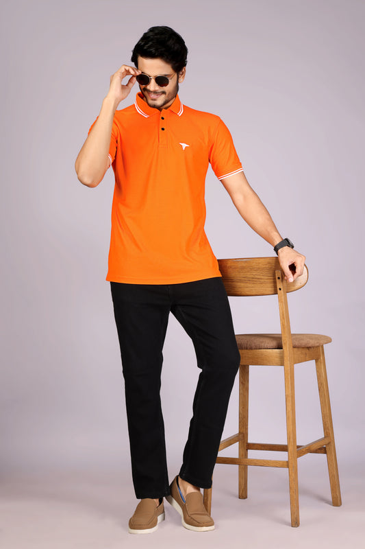 Tim Cooper Switzerland Men’s Bright Orange Polo T-Shirt with Contrast Trim