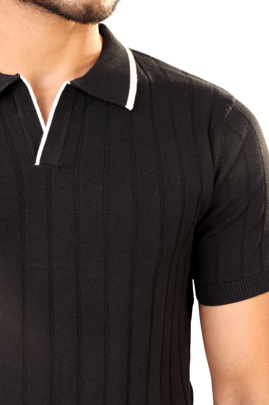 Tim Cooper Switzerland Men’s Black Short-Sleeve Sweat T-Shirt with Contrast Collar