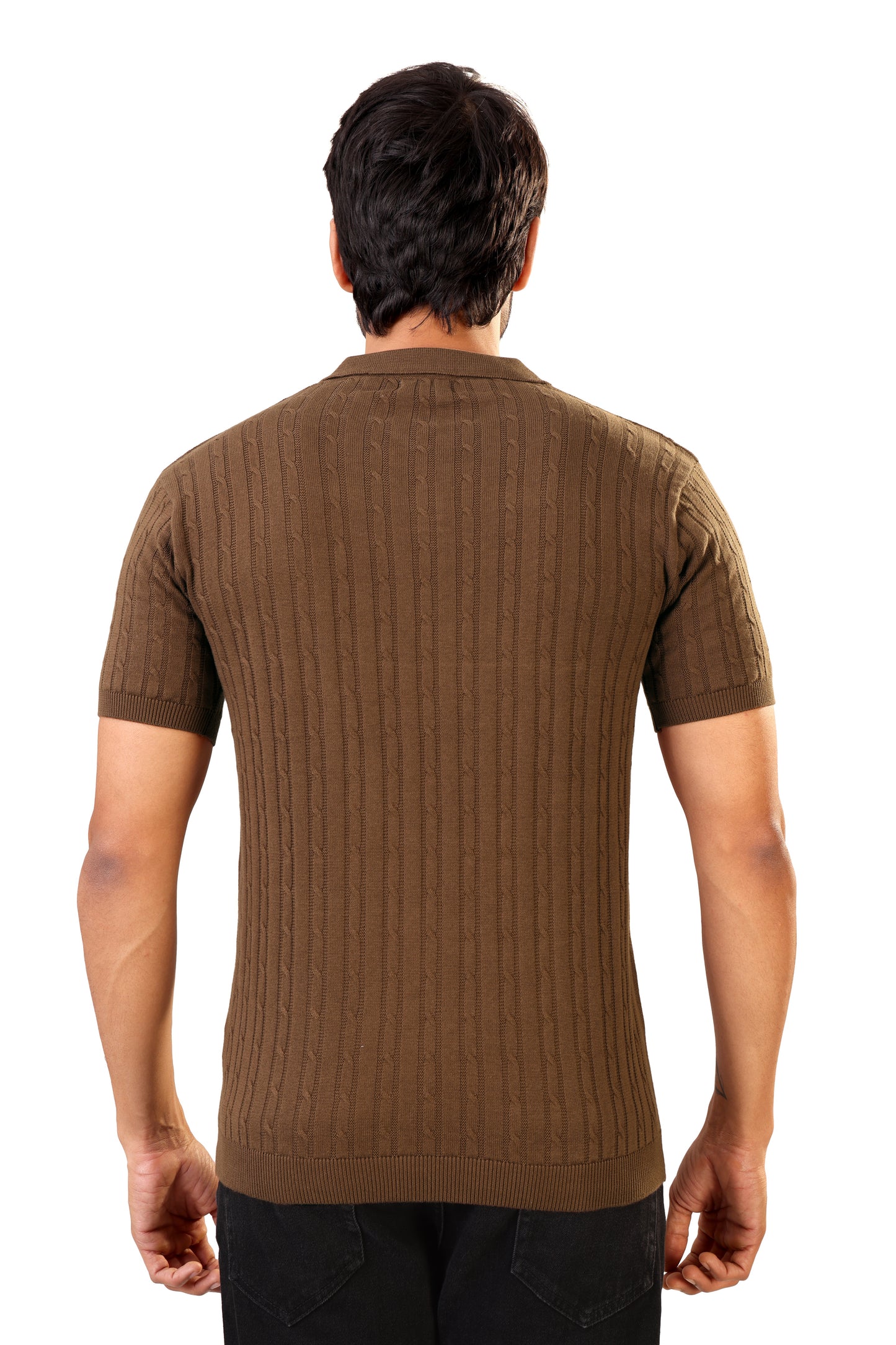 Tim Cooper Switzerland Men’s Short-Sleeve Cable-Knit Sweat T-Shirt – Brown