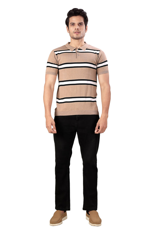 Tim Cooper Switzerland Men’s Beige Striped Polo T-Shirt