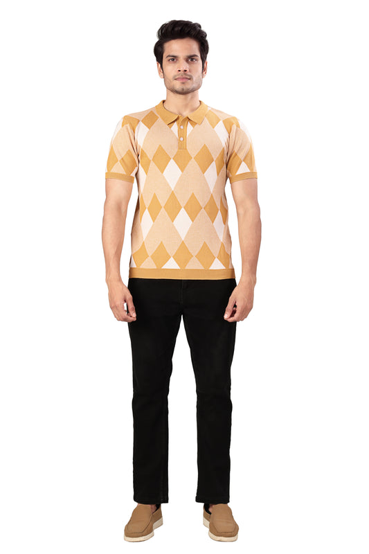 Tim Cooper Switzerland Men’s Yellow Argyle Knit Polo T-Shirt