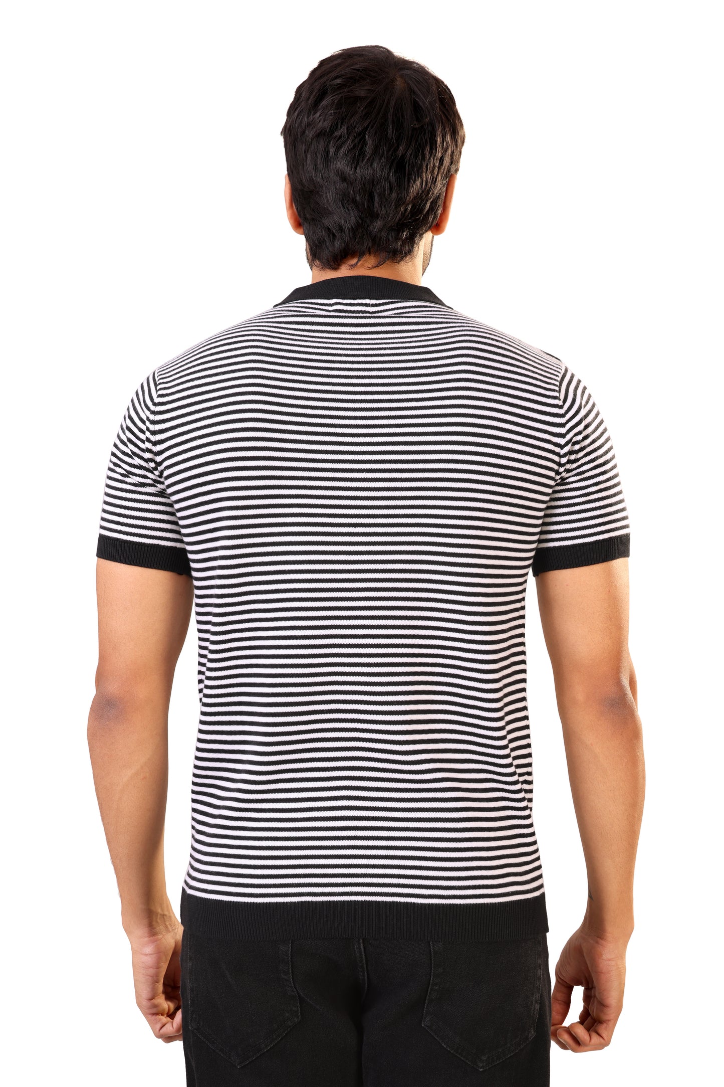 Tim Cooper Switzerland Men’s Black & White Striped Knit Sweat T-Shirt