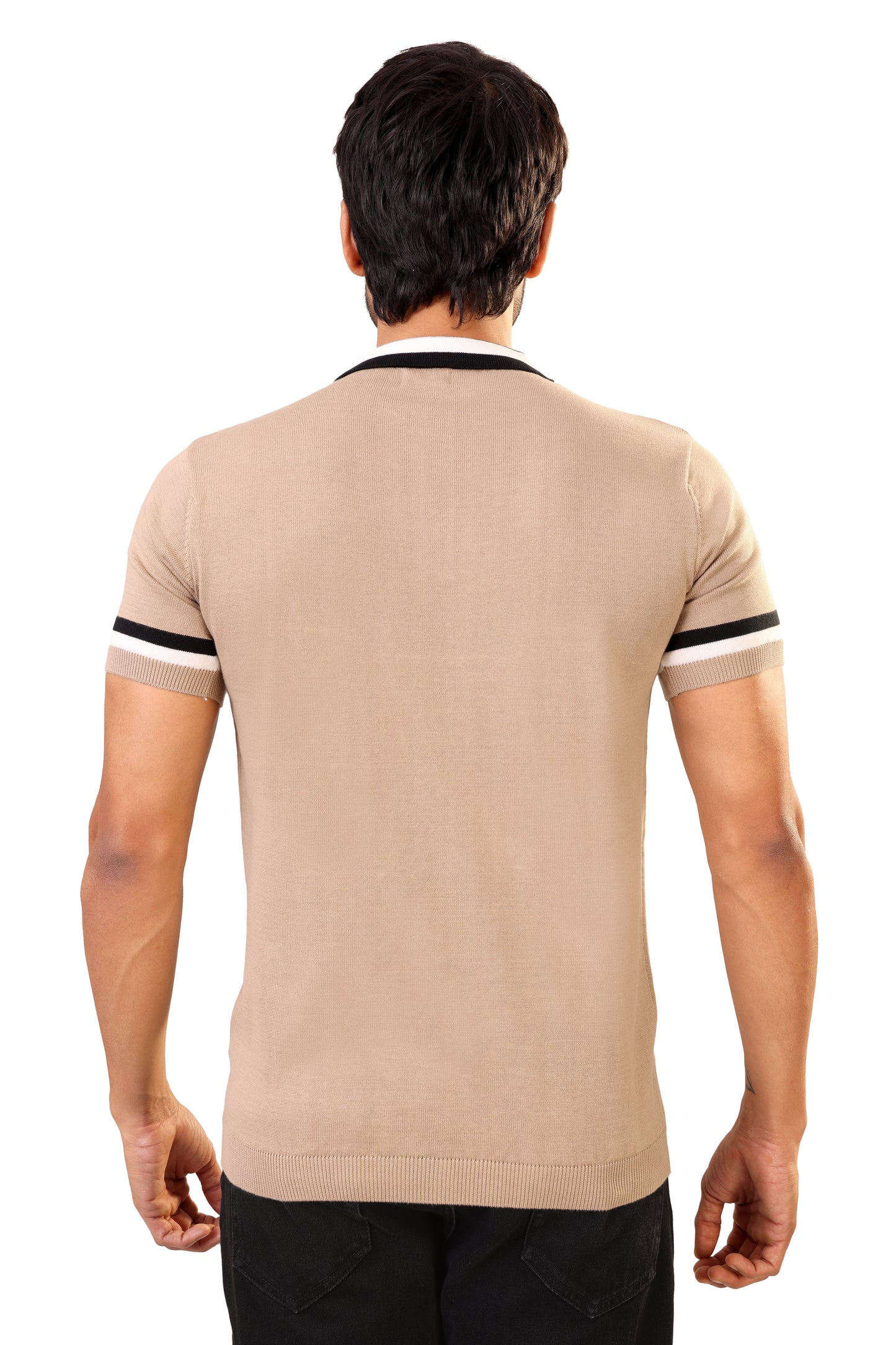 Tim Cooper Switzerland Men’s Beige Sweat T-Shirt with Black & White Contrast Details