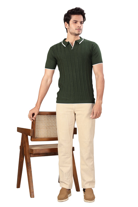 Tim Cooper Switzerland Men’s Olive Green Textured Polo T-Shirt with Contrast Trim