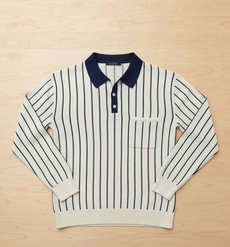 Tim Cooper Switzerland Navy-Striped Knit Polo Sweater