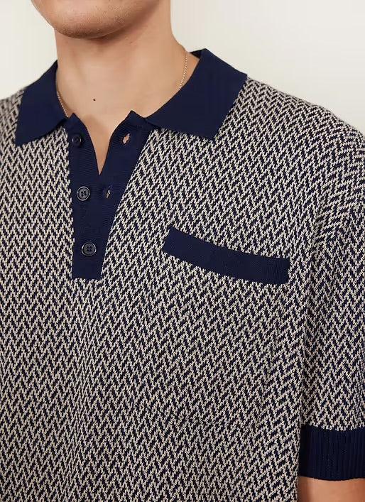 Tim Cooper Switzerland Houndstooth Knit Sweat T-Shirt – Navy