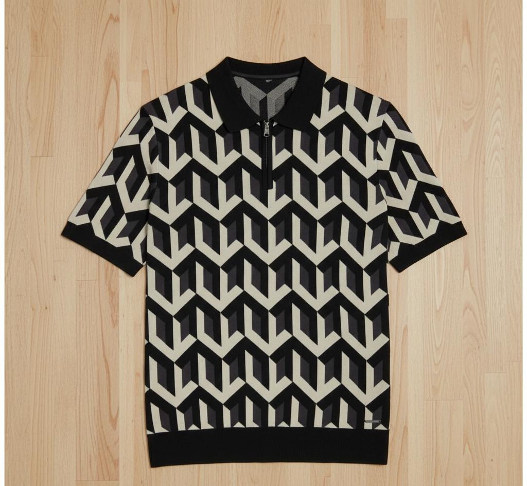 Tim Cooper Switzerland Geometric Knit Polo Sweat T-Shirt