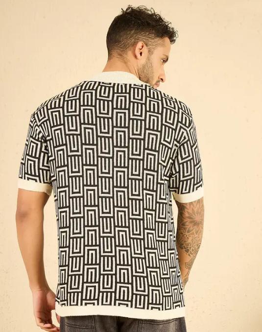 Tim Cooper Switzerland Monogram Patterned Knit Polo Sweat T-Shirt