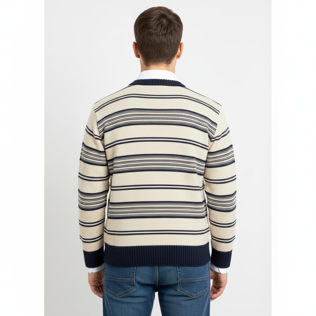 Tim Cooper Switzerland Cream and Navy Striped Knit Sweater