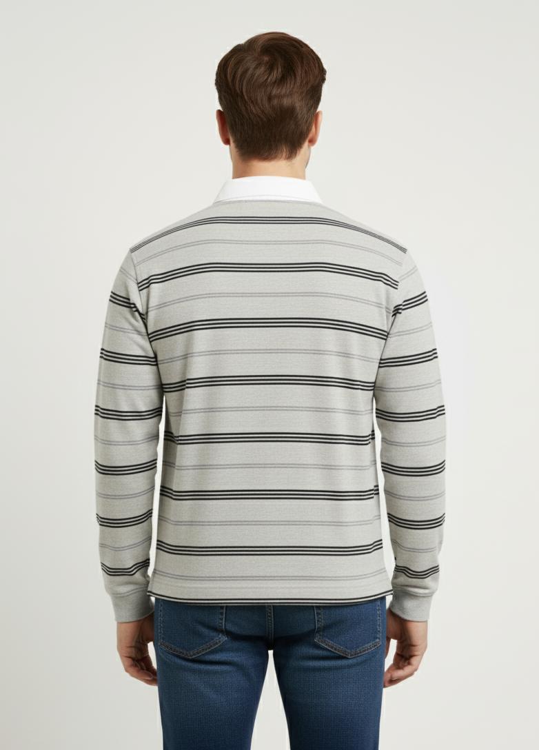 Tim Cooper Switzerland Grey Striped Long Sleeve Rugby Sweater