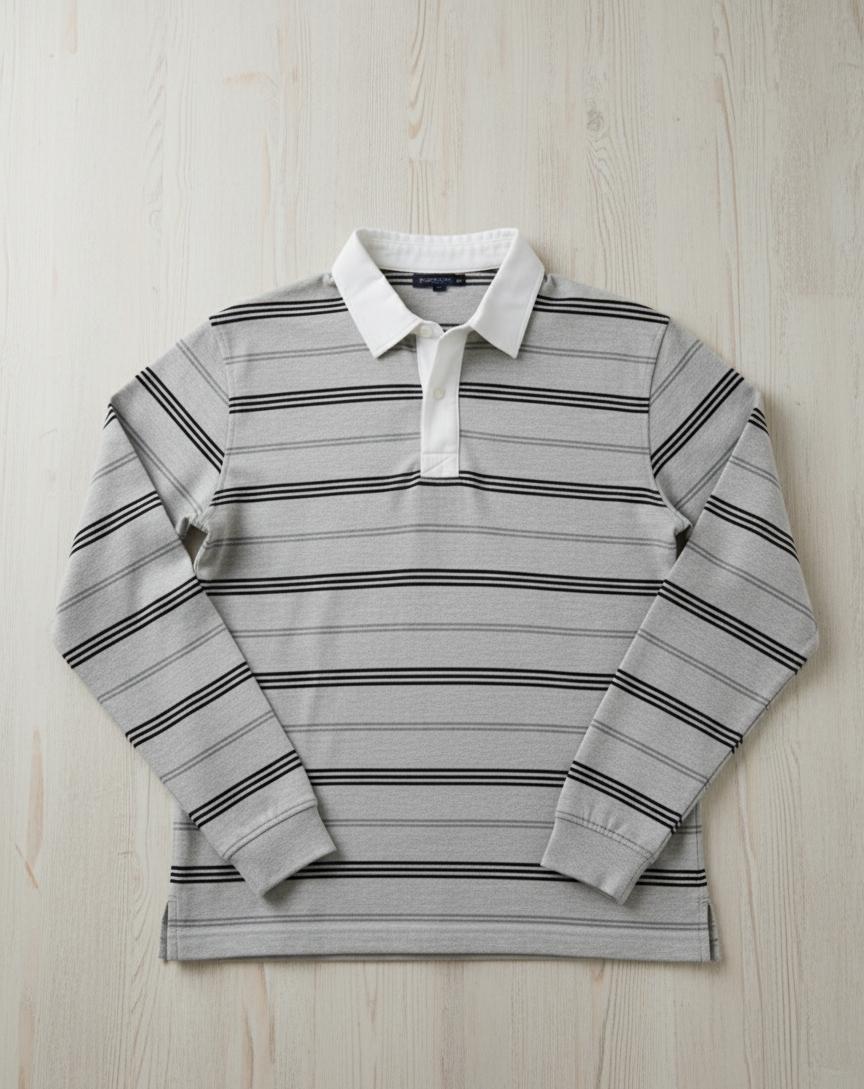 Tim Cooper Switzerland Grey Striped Long Sleeve Rugby Sweater