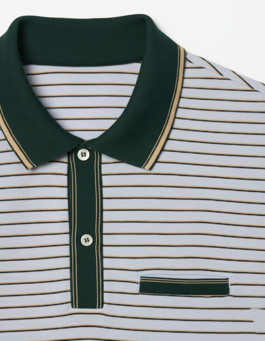 Tim Cooper Switzerland Striped Sweat T-Shirt with Contrast Collar