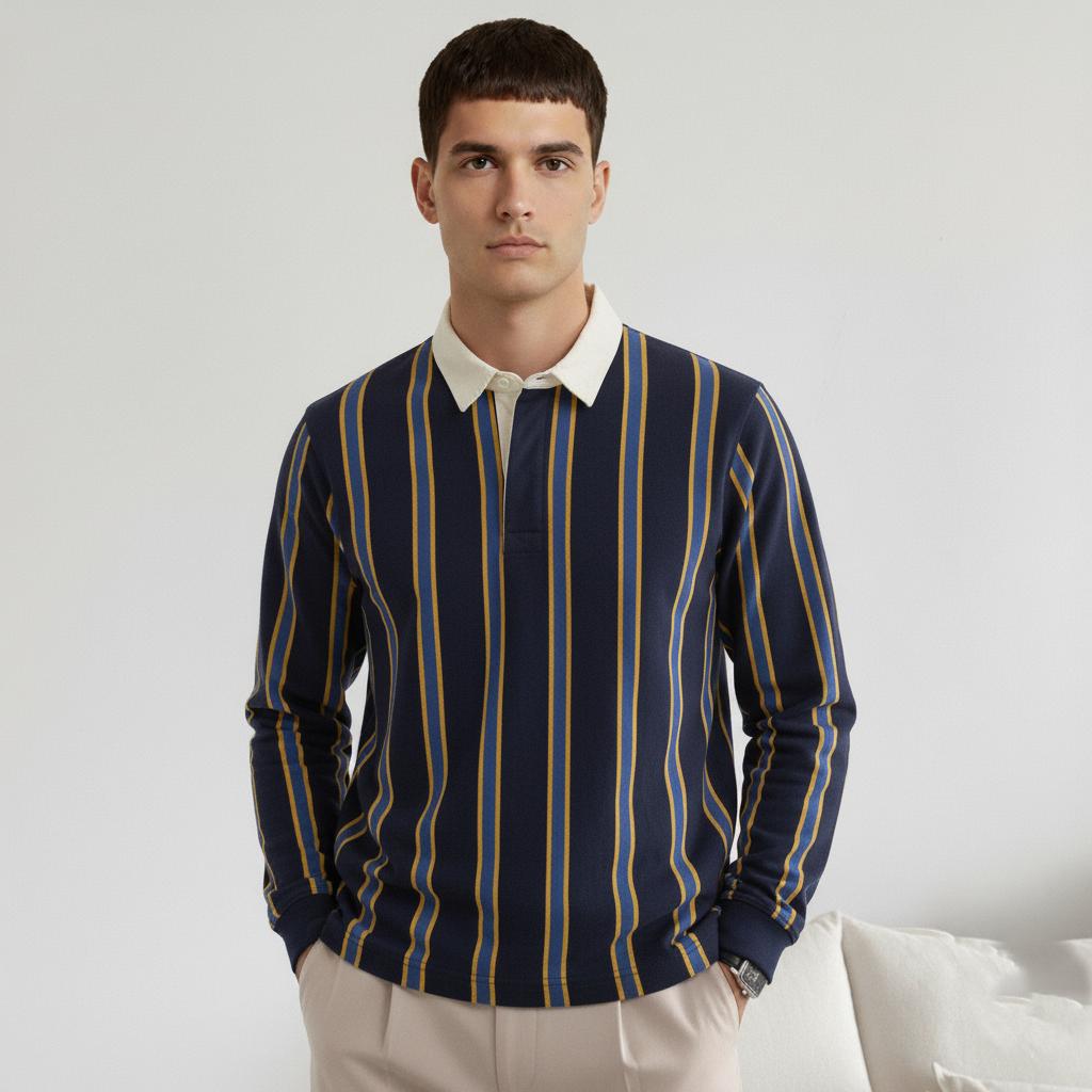 Tim Cooper Switzerland Navy Blue Striped Long Sleeve Sweater