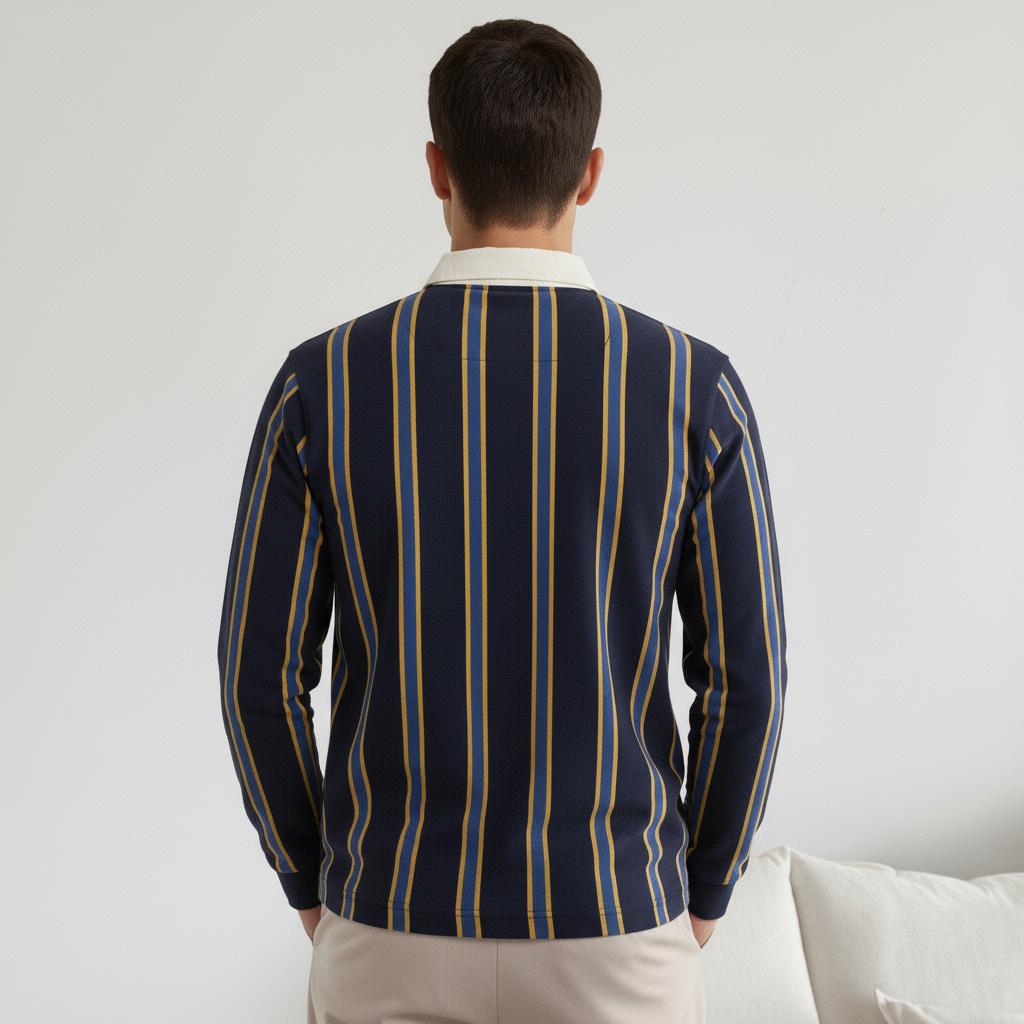 Tim Cooper Switzerland Navy Blue Striped Long Sleeve Sweater