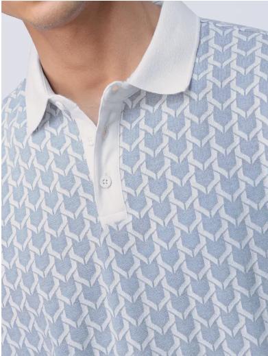 Tim Cooper Switzerland Light Blue Patterned Sweat T-Shirt with White Collar