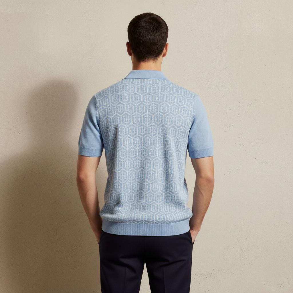 Tim Cooper Switzerland Light Blue Geometric Knit Sweat T-Shirt
