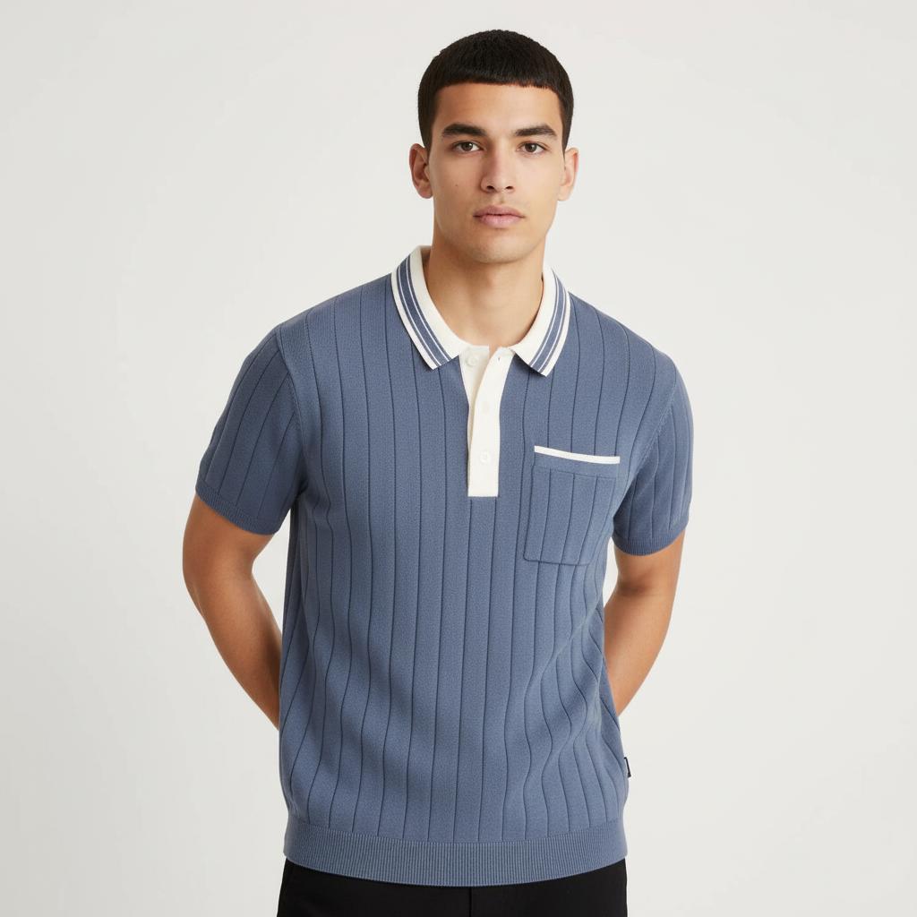Tim Cooper Switzerland Textured Knit Sweat T-Shirt in Slate Blue