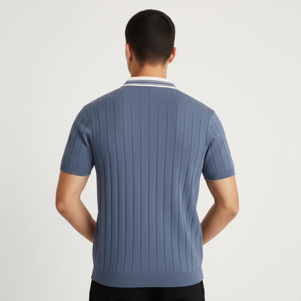 Tim Cooper Switzerland Textured Knit Sweat T-Shirt in Slate Blue
