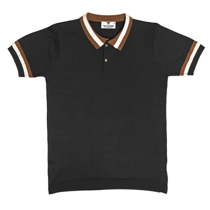 Tim Cooper Switzerland Men’s Black Sweat T-Shirt with Contrast Collar & Sleeve Stripes