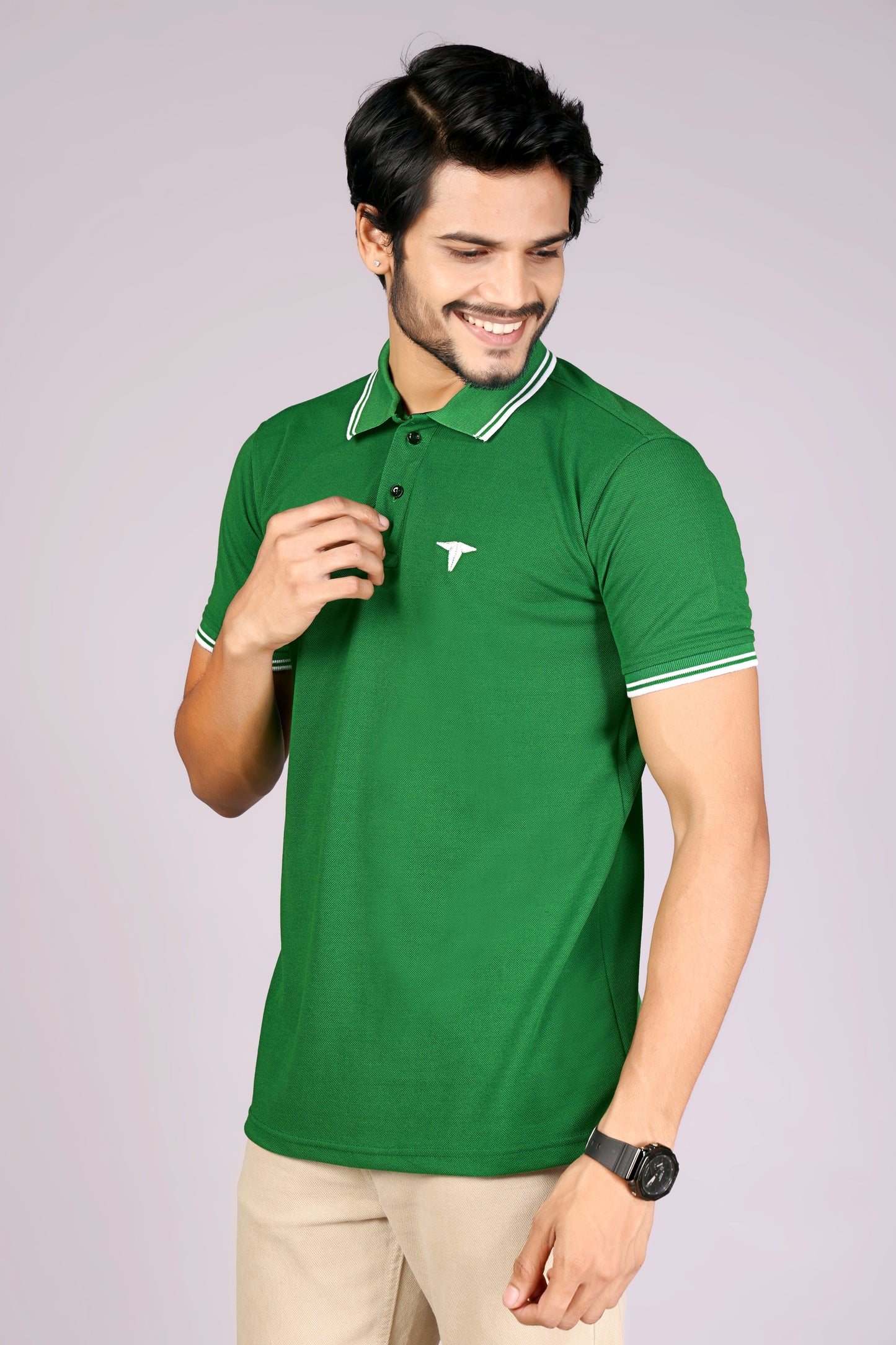 Tim Cooper Switzerland Men’s Green Classic Polo T-Shirt with Contrast Trim
