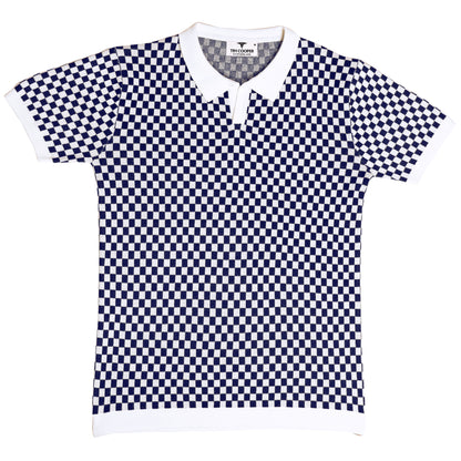 Tim Cooper Switzerland Men’s Navy & White Checkered Knit Sweat T-Shirt
