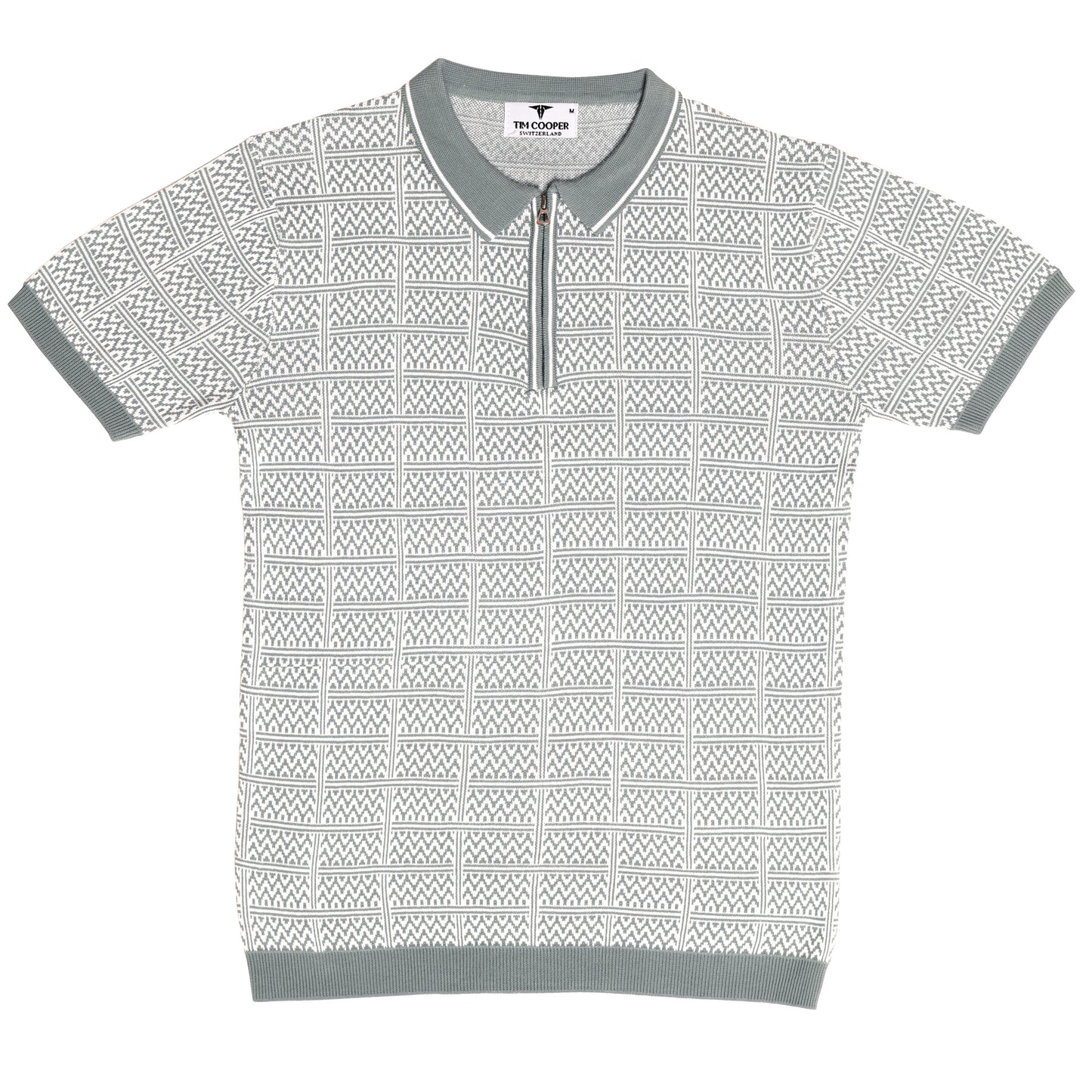 Tim Cooper Switzerland Men’s Sage Green & White Geometric Knit Sweat T-Shirt