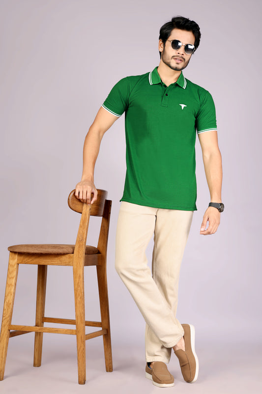 Tim Cooper Switzerland Men’s Green Classic Polo T-Shirt with Contrast Trim