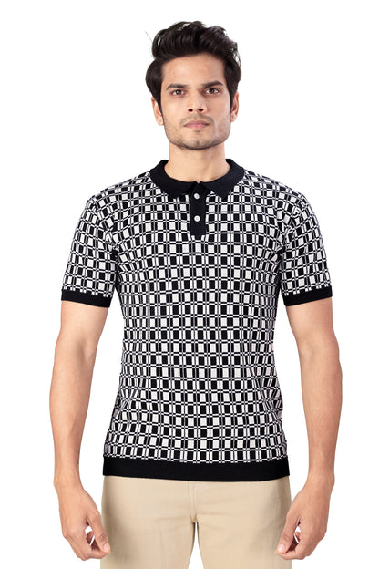 Tim Cooper Switzerland Black-and-White Checkered Polo T-Shirt Portrait