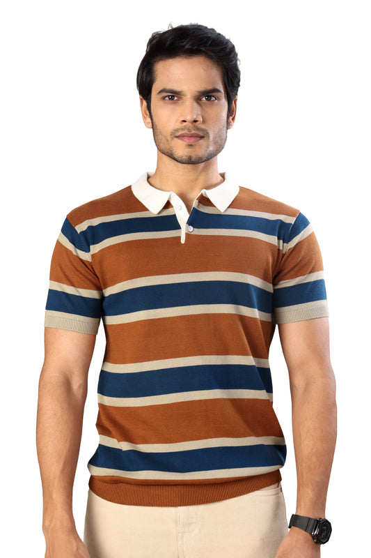 Tim Cooper Switzerland Men’s Multicolor Striped Knit Polo T-Shirt