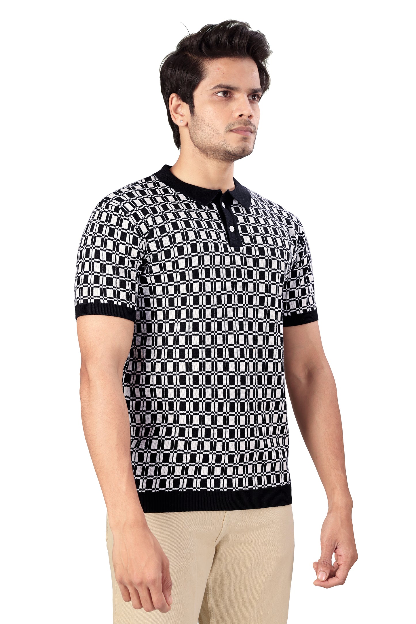 Tim Cooper Switzerland Black-and-White Checkered Polo T-Shirt Portrait